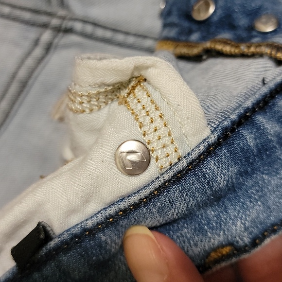 7 for all mankind high waist distressed cropped straight light blue jeans s 27 - Picture 5 of 8